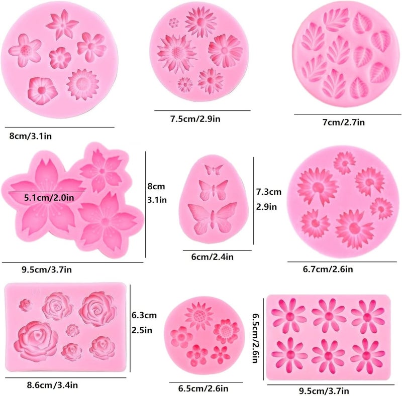 AMBESTEE Flower Silicone Molds,9pcs Rose Leaf Daisy Sunflower Chrysanthemum Small Flowers Fondant Molds Polymer Clay Mould Candy Chocolate Molds for Cupcake Cake Pop Puck Decoration DIY Crafts - Image 2